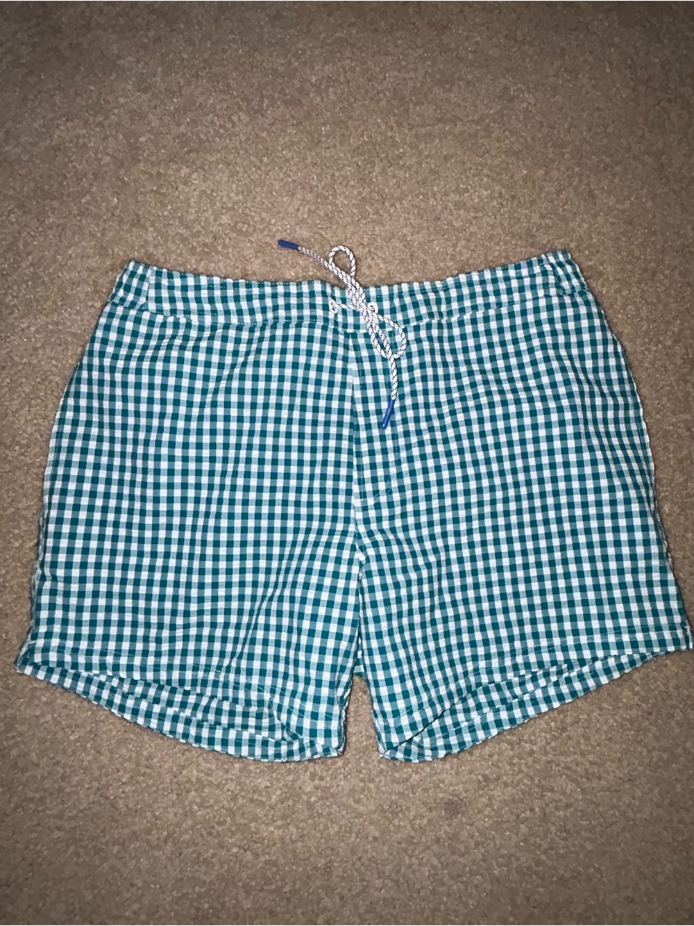 Bonobos Seersucker Surf Shorts Teal And White Gingham Print Men's